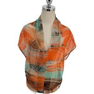 L.A.M.B. Sheer Blouse Women's Size Petite Small Y2K Abstract Art To Wear Orange